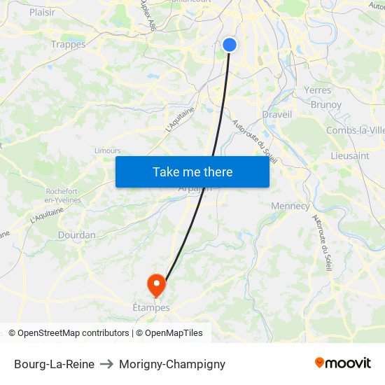 Bourg-La-Reine to Morigny-Champigny map