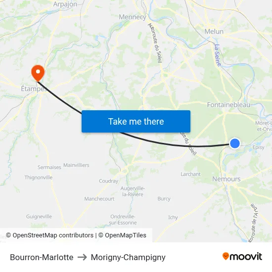 Bourron-Marlotte to Morigny-Champigny map
