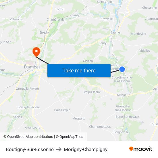 Boutigny-Sur-Essonne to Morigny-Champigny map
