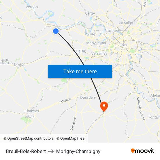Breuil-Bois-Robert to Morigny-Champigny map