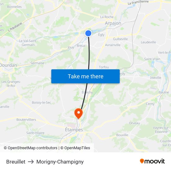 Breuillet to Morigny-Champigny map