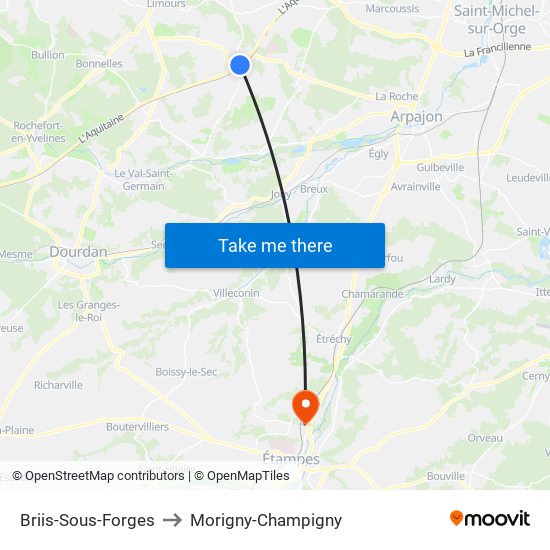 Briis-Sous-Forges to Morigny-Champigny map