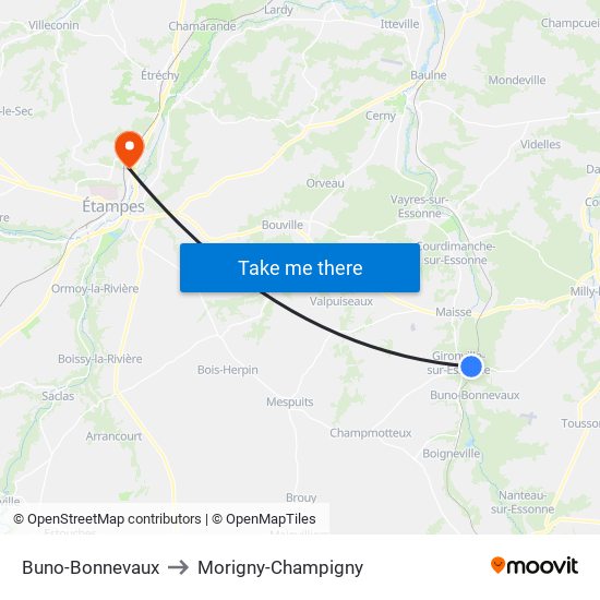 Buno-Bonnevaux to Morigny-Champigny map