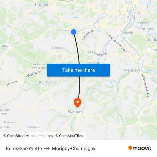 Bures-Sur-Yvette to Morigny-Champigny map