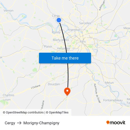 Cergy to Morigny-Champigny map