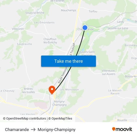 Chamarande to Morigny-Champigny map