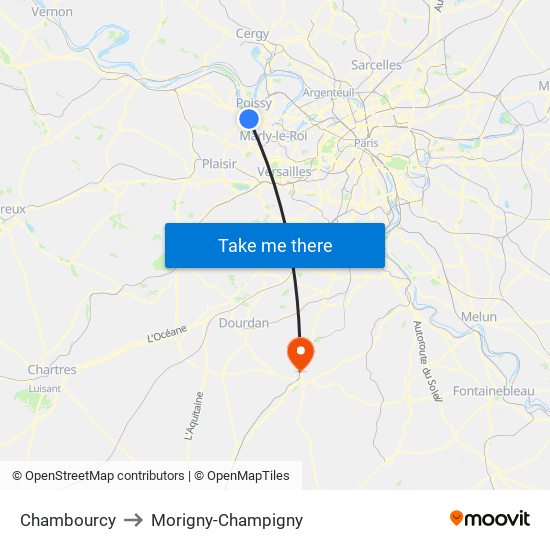 Chambourcy to Morigny-Champigny map
