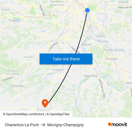 Charenton-Le-Pont to Morigny-Champigny map