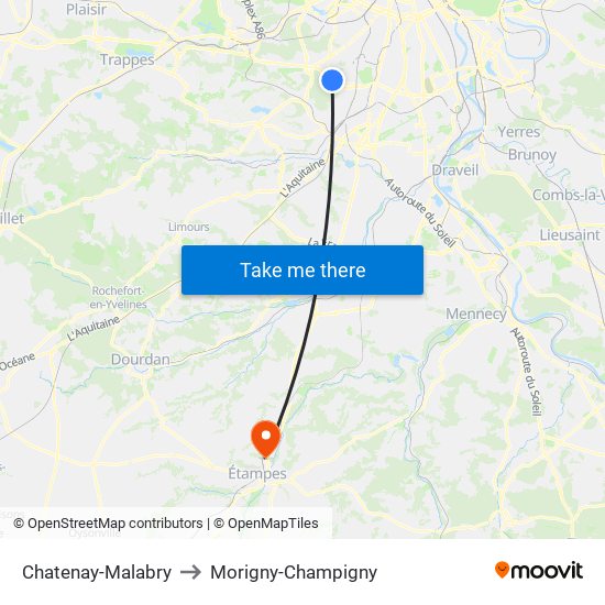 Chatenay-Malabry to Morigny-Champigny map