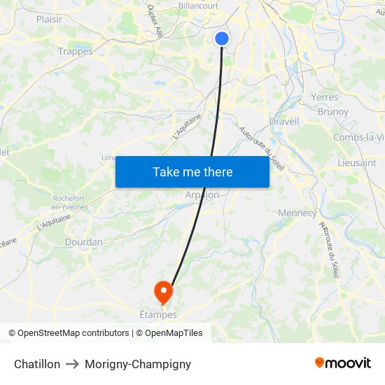 Chatillon to Morigny-Champigny map