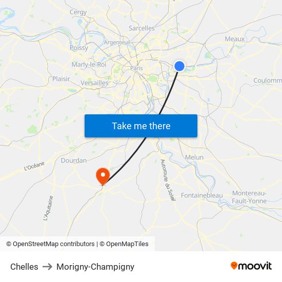 Chelles to Morigny-Champigny map