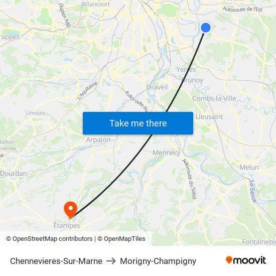 Chennevieres-Sur-Marne to Morigny-Champigny map