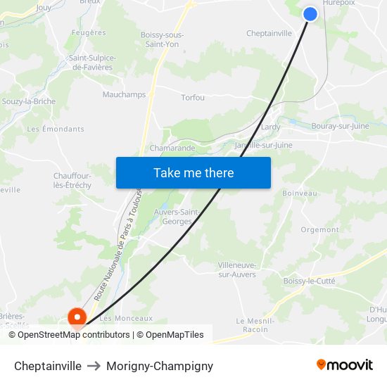 Cheptainville to Morigny-Champigny map