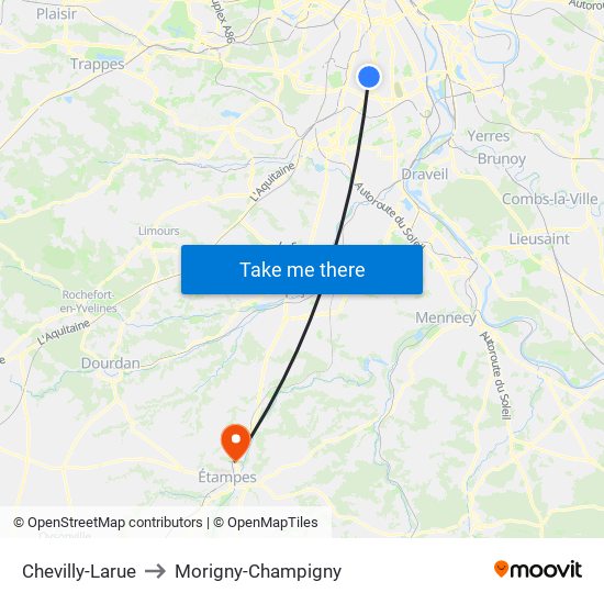 Chevilly-Larue to Morigny-Champigny map