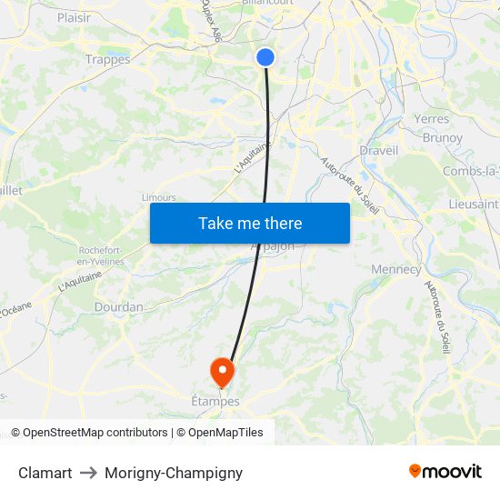 Clamart to Morigny-Champigny map