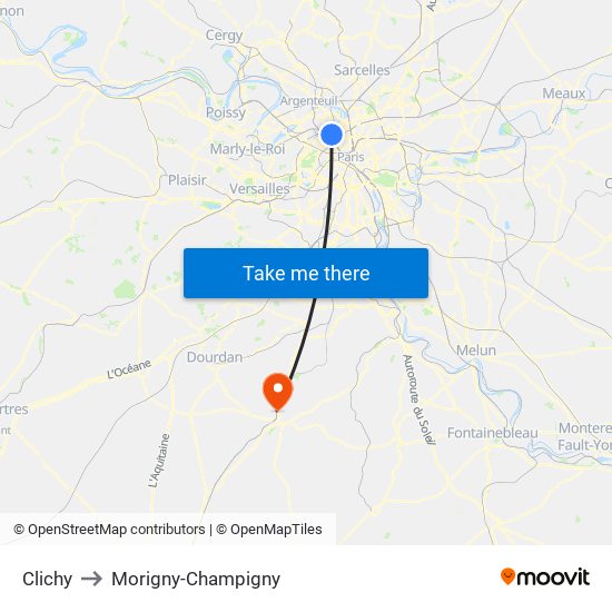 Clichy to Morigny-Champigny map