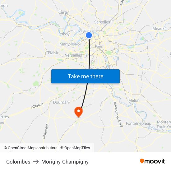 Colombes to Morigny-Champigny map