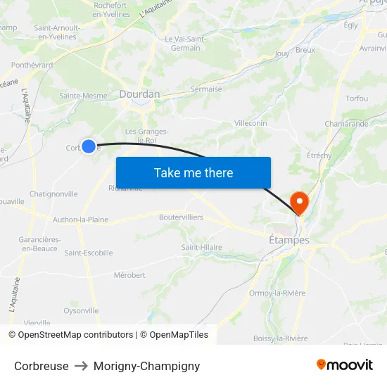 Corbreuse to Morigny-Champigny map