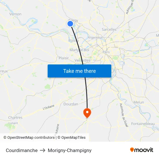 Courdimanche to Morigny-Champigny map