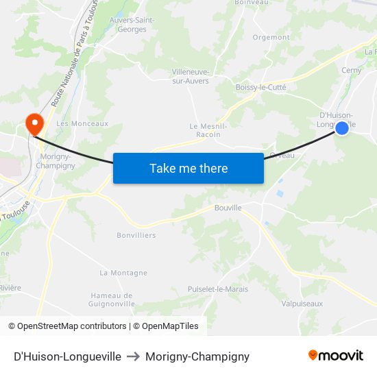 D'Huison-Longueville to Morigny-Champigny map