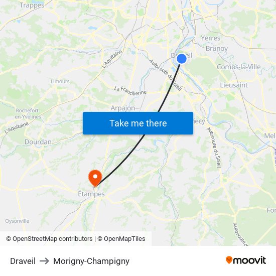 Draveil to Morigny-Champigny map