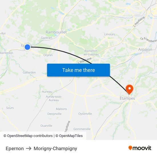 Epernon to Morigny-Champigny map