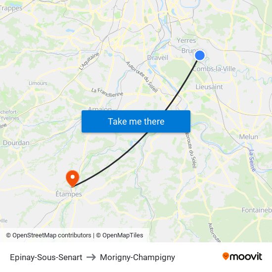 Epinay-Sous-Senart to Morigny-Champigny map