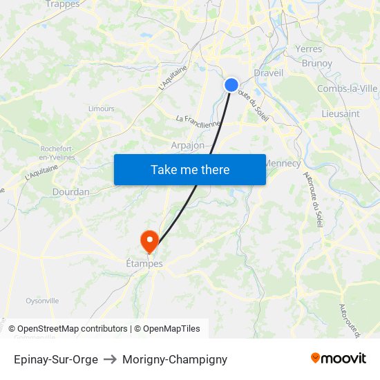 Epinay-Sur-Orge to Morigny-Champigny map