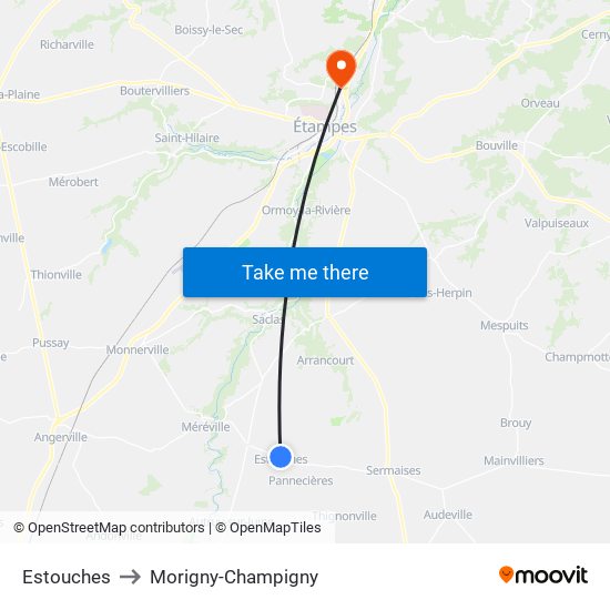 Estouches to Morigny-Champigny map