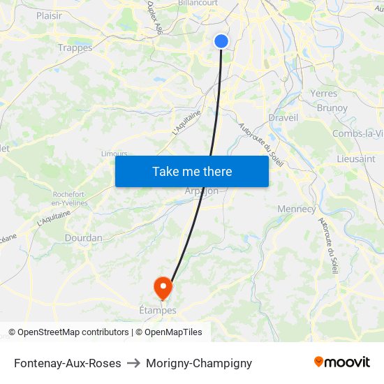 Fontenay-Aux-Roses to Morigny-Champigny map