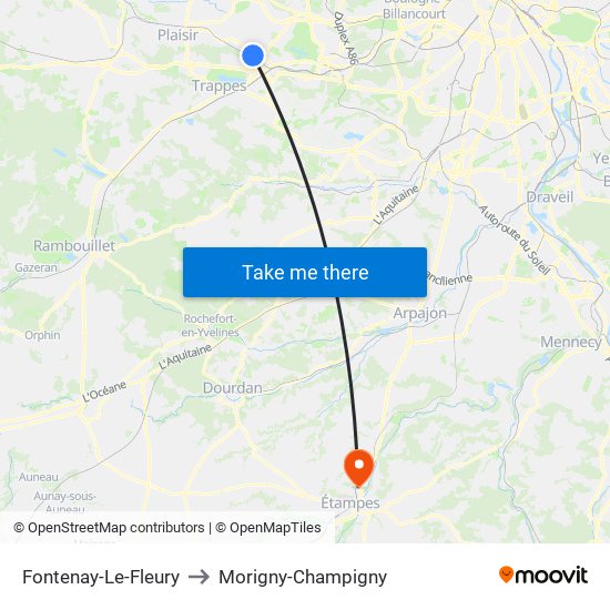 Fontenay-Le-Fleury to Morigny-Champigny map