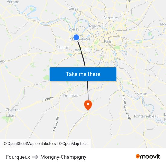 Fourqueux to Morigny-Champigny map