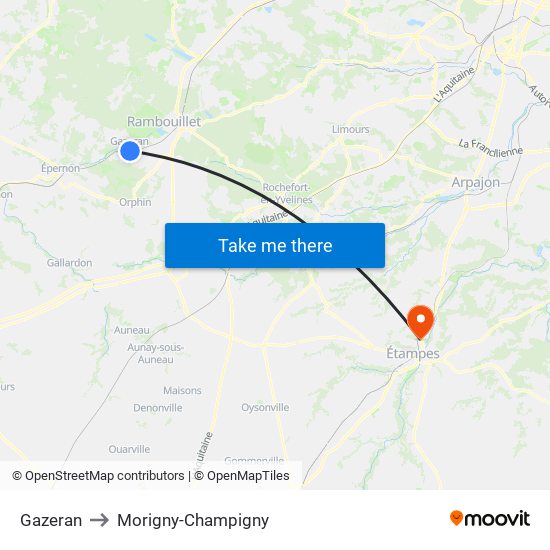 Gazeran to Morigny-Champigny map