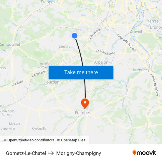 Gometz-Le-Chatel to Morigny-Champigny map