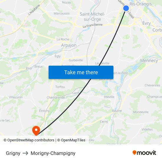 Grigny to Morigny-Champigny map