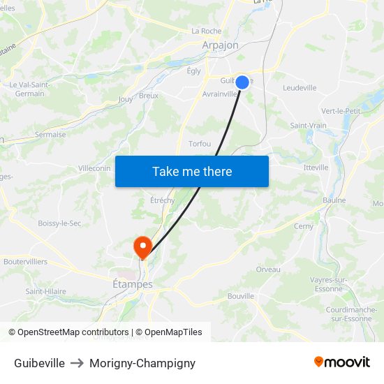 Guibeville to Morigny-Champigny map