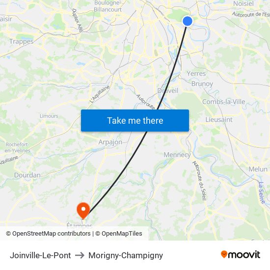 Joinville-Le-Pont to Morigny-Champigny map