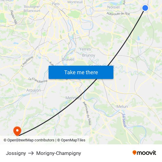Jossigny to Morigny-Champigny map