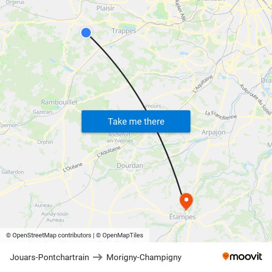 Jouars-Pontchartrain to Morigny-Champigny map