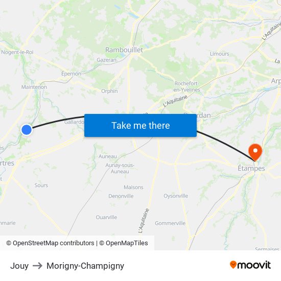 Jouy to Morigny-Champigny map