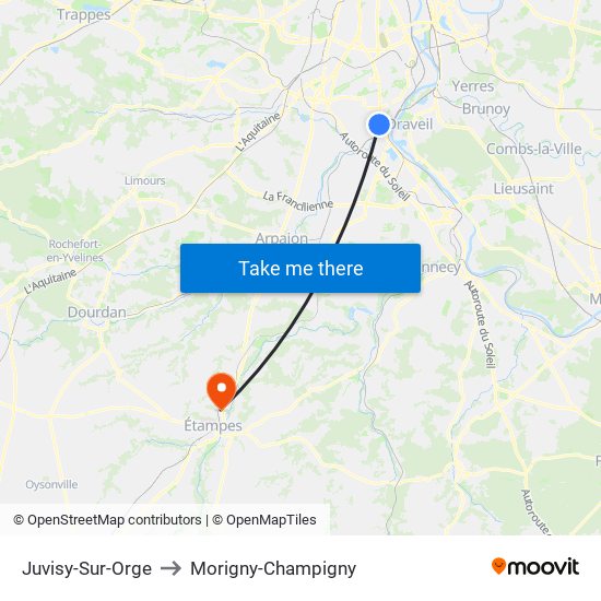 Juvisy-Sur-Orge to Morigny-Champigny map