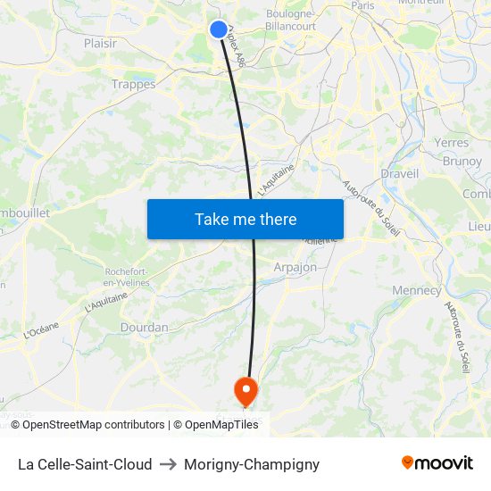 La Celle-Saint-Cloud to Morigny-Champigny map