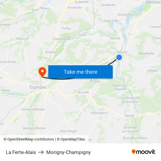 La Ferte-Alais to Morigny-Champigny map