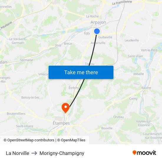 La Norville to Morigny-Champigny map