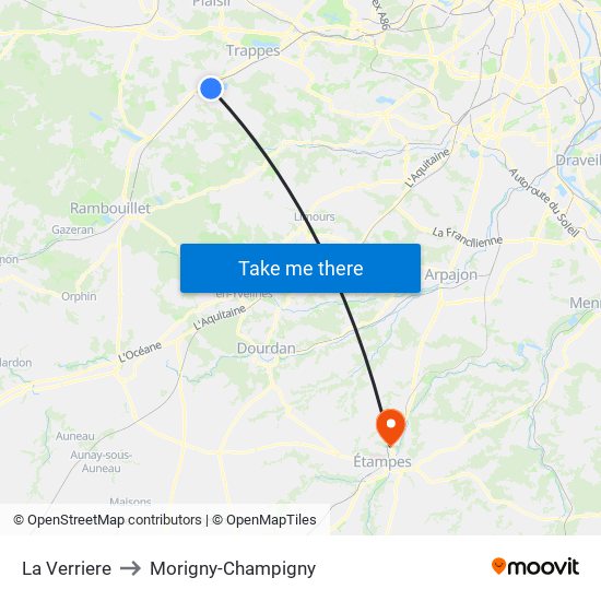 La Verriere to Morigny-Champigny map