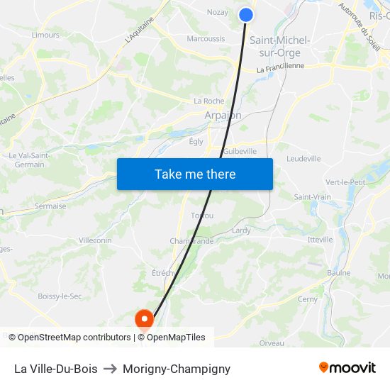 La Ville-Du-Bois to Morigny-Champigny map