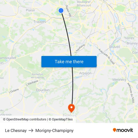 Le Chesnay to Morigny-Champigny map