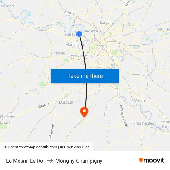 Le Mesnil-Le-Roi to Morigny-Champigny map