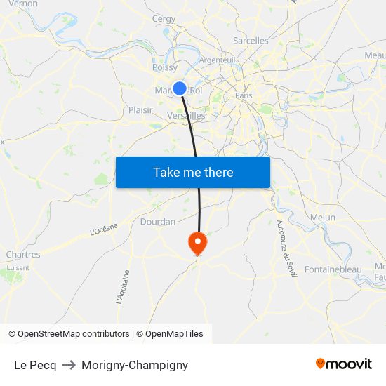Le Pecq to Morigny-Champigny map