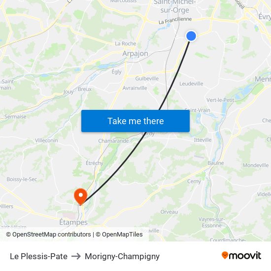 Le Plessis-Pate to Morigny-Champigny map